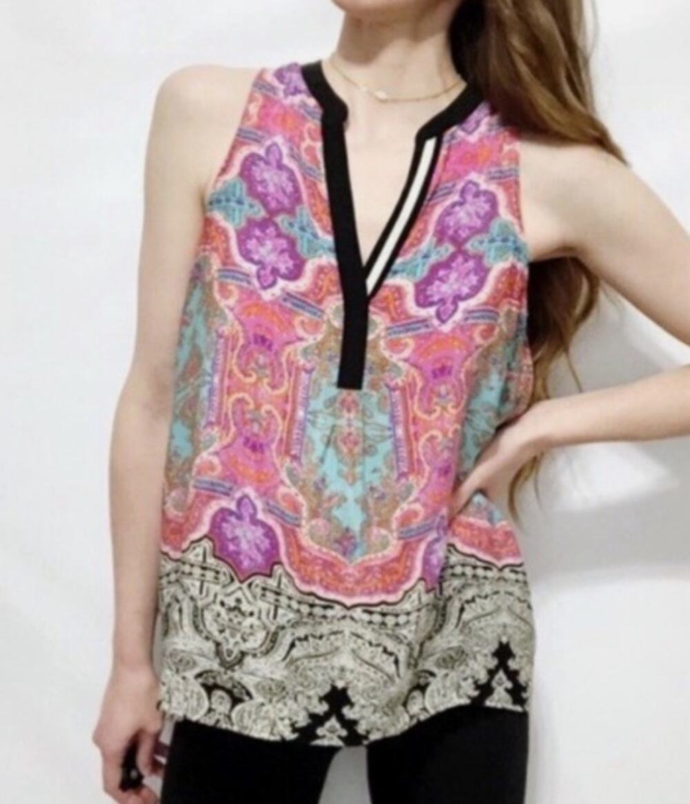 Anthropologie Womens Vanessa Virginia Silk Top V-Neck Sleeveless Blouse Size XS